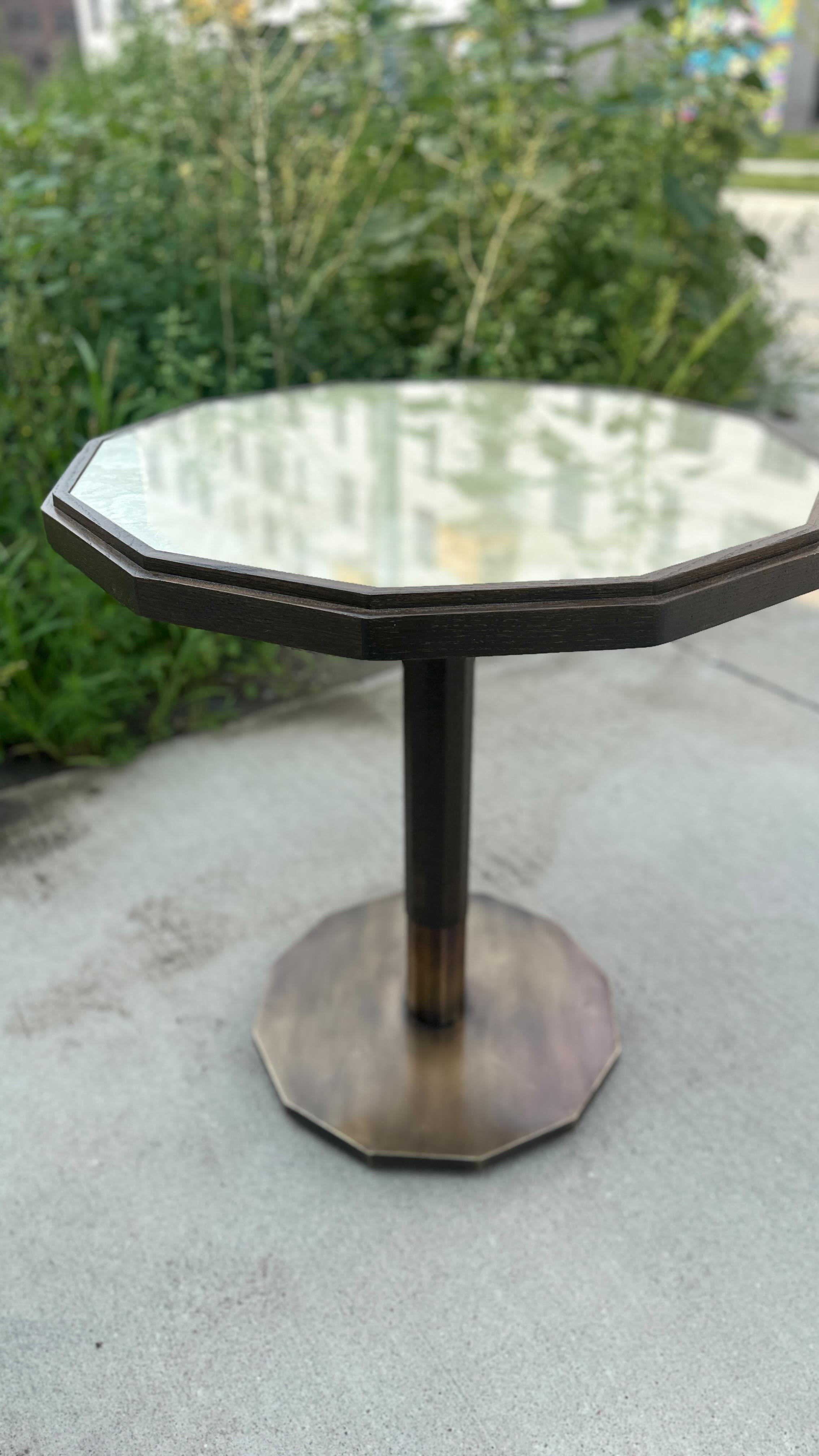 Gold mercury glass top with oak and brass